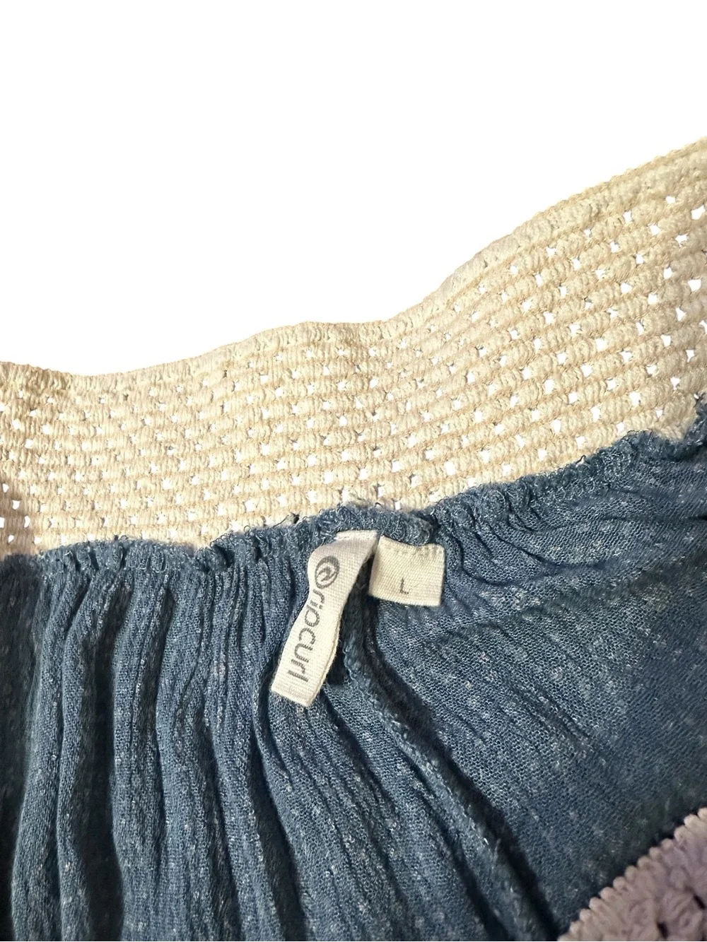Rip Curl Blue Patterned Crochet Waist Shorts with Cream Trim